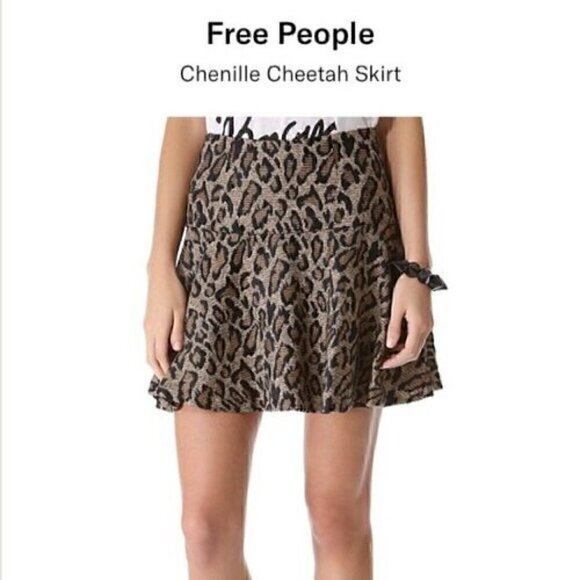 Free People Size 2 Black Gold Women's Chenille Cheetah Skirt NEW! - Picture 2 of 7